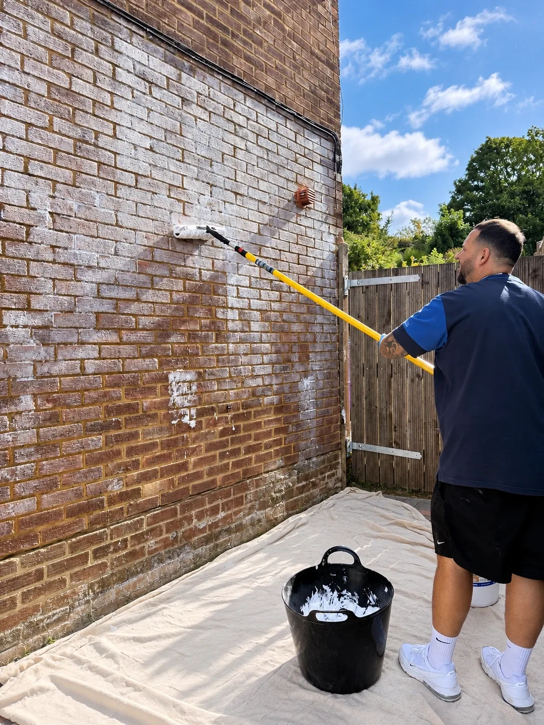 A Procure Group technician applying breathable masonry protection cream to an external brick wall